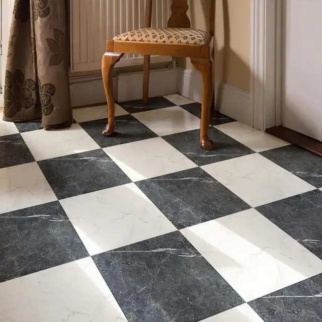 Alt view image 3 of 7 - 30-Pack Peel and Stick Vinyl Floor Tiles, Black & White Marble | 15 Tiles per Color, 12" x 12" Single Tile, Anti-Slip, Waterproof, Ideal for Kitchen, Bathroom, Living Room, Bedroom