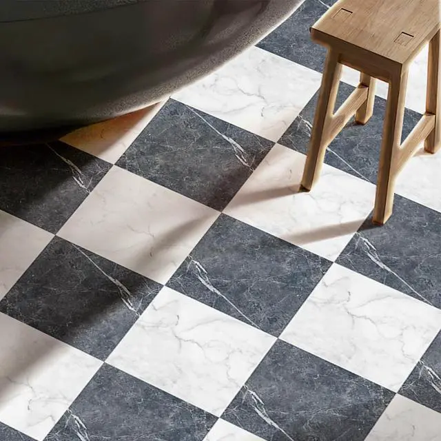 Alt view image 4 of 7 - 30-Pack Peel and Stick Vinyl Floor Tiles, Black & White Marble | 15 Tiles per Color, 12" x 12" Single Tile, Anti-Slip, Waterproof, Ideal for Kitchen, Bathroom, Living Room, Bedroom