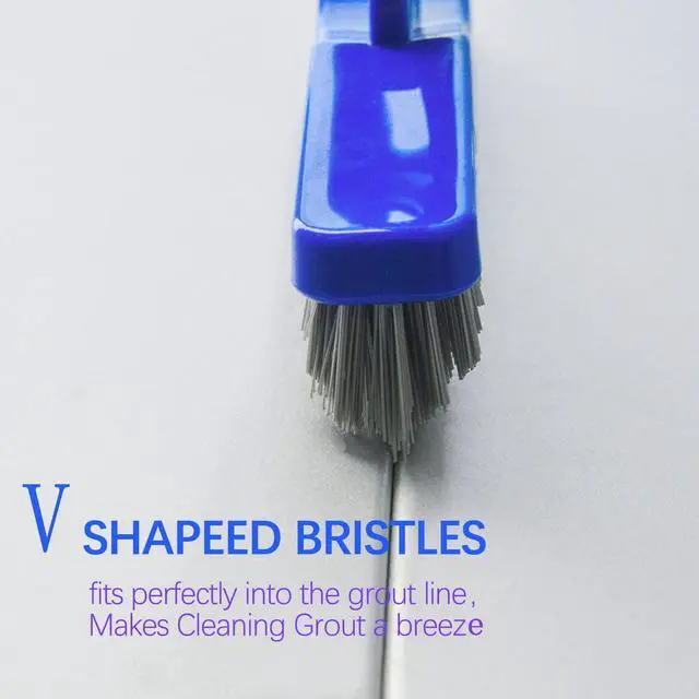 Alt view image 2 of 7 - Grout Brush with Long Adjustable Handle, Swivel Scrub Brush, V-Shape Grout Line Scrubber with Stiff Bristle for Deep Cleaning Tile Grout, Shower, Kitchen, Hard-to-Reach Corners