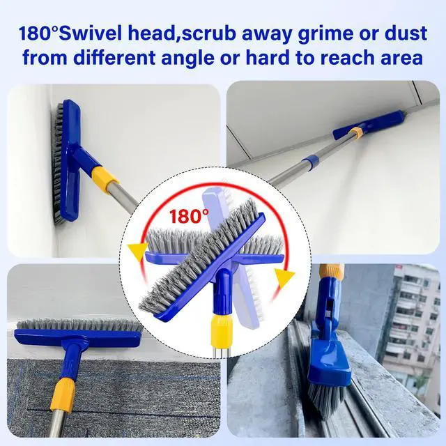 Alt view image 7 of 7 - Grout Brush with Long Adjustable Handle, Swivel Scrub Brush, V-Shape Grout Line Scrubber with Stiff Bristle for Deep Cleaning Tile Grout, Shower, Kitchen, Hard-to-Reach Corners