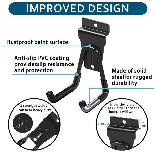 Alt view image 3 of 7 - Slatwall Hooks Black 20Pack Firmly and Durable Slatwall Accessories | Perfect for Organizing Garden Tools and Heavy Duty Tools and Garage Hooks Organize Your Space Efficiently
