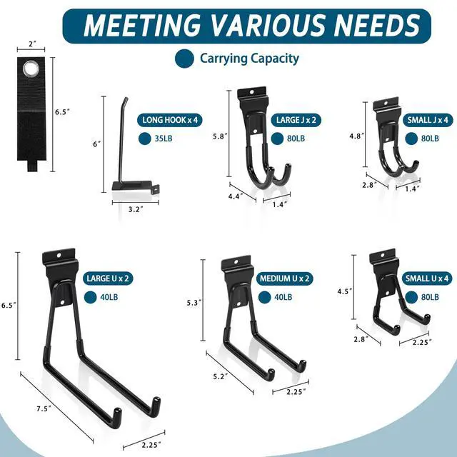 Alt view image 4 of 7 - Slatwall Hooks Black 20Pack Firmly and Durable Slatwall Accessories | Perfect for Organizing Garden Tools and Heavy Duty Tools and Garage Hooks Organize Your Space Efficiently