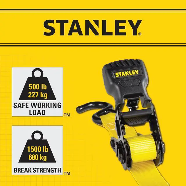 Alt view image 3 of 7 - S10002 Black/Yellow 1" x 10' Ratchet Tie Down Straps - 500 lb Safe Working Load / 1,500 lbs Break Strength, 2 Pack