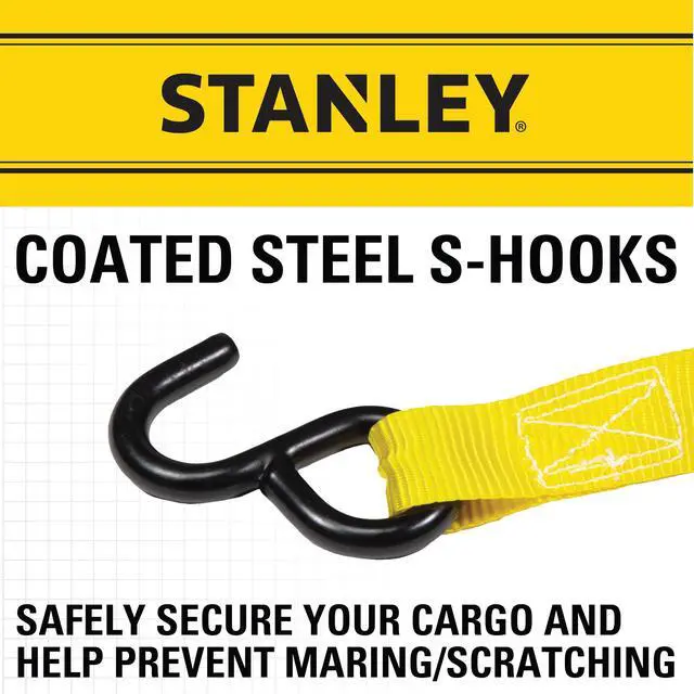 Alt view image 4 of 7 - S10002 Black/Yellow 1" x 10' Ratchet Tie Down Straps - 500 lb Safe Working Load / 1,500 lbs Break Strength, 2 Pack