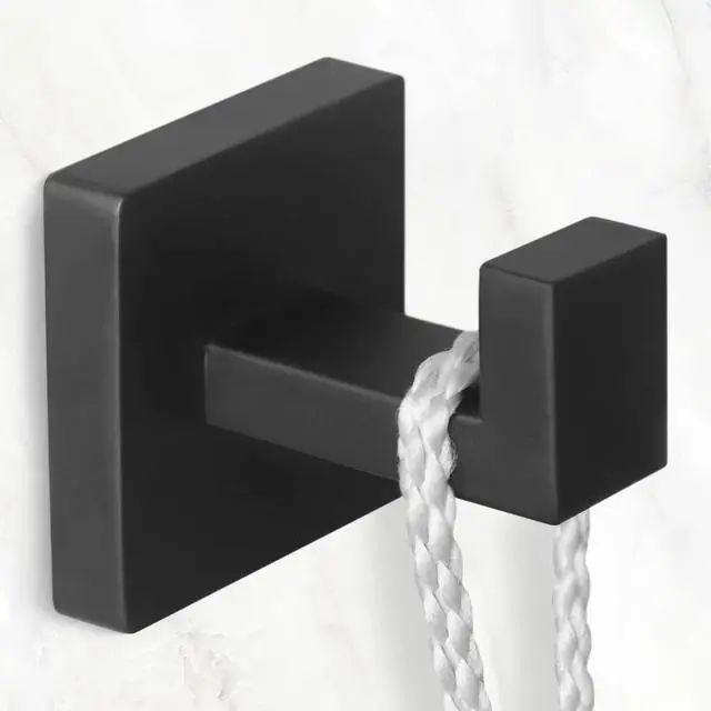 Alt view image 4 of 7 - 4-Pack Towel Hooks Hand Towel Holder Bathroom Robe Hanger Coat Hook | Matte Black Square Bath Towel Hook Wall Mount Heavy Duty Stainless Steel Hat Hook for Living Room Bedroom Kitchen Closet
