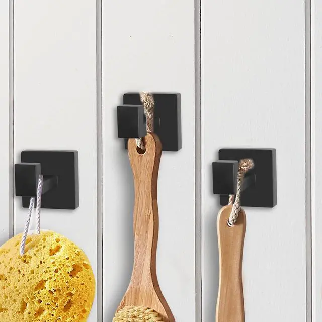 Alt view image 6 of 7 - 4-Pack Towel Hooks Hand Towel Holder Bathroom Robe Hanger Coat Hook | Matte Black Square Bath Towel Hook Wall Mount Heavy Duty Stainless Steel Hat Hook for Living Room Bedroom Kitchen Closet