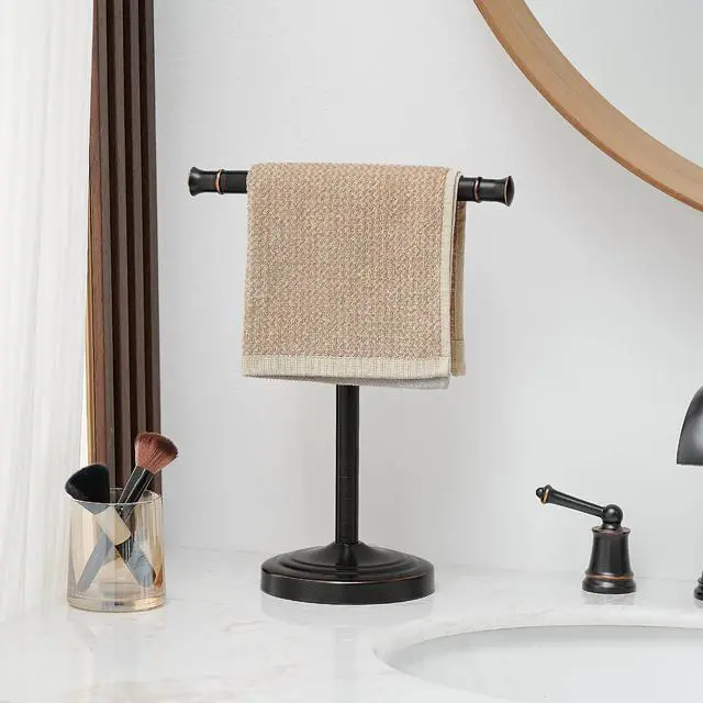 Alt view image 2 of 7 - Oil Rubbed Bronze Hand Towel Holder Stand Countertop Towel Rack | 13 Inch Bathroom Kitchen Vanity T-Shape Towel Stand Free Standing Stainless Steel Towel Bar Towel Ring