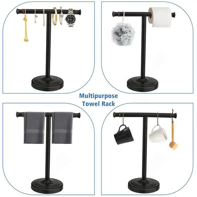 Alt view image 3 of 7 - Oil Rubbed Bronze Hand Towel Holder Stand Countertop Towel Rack | 13 Inch Bathroom Kitchen Vanity T-Shape Towel Stand Free Standing Stainless Steel Towel Bar Towel Ring