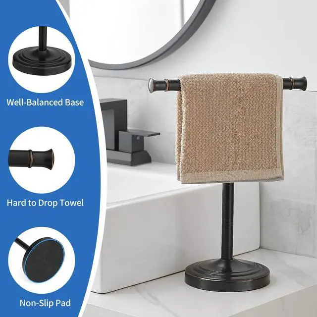 Alt view image 4 of 7 - Oil Rubbed Bronze Hand Towel Holder Stand Countertop Towel Rack | 13 Inch Bathroom Kitchen Vanity T-Shape Towel Stand Free Standing Stainless Steel Towel Bar Towel Ring