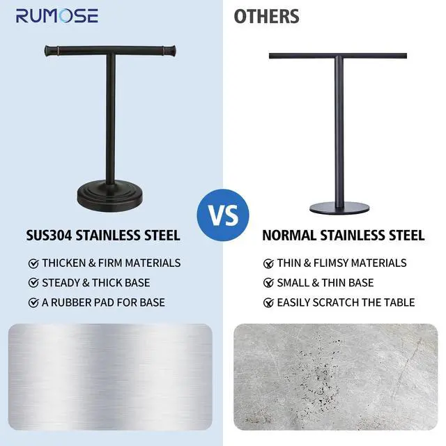 Alt view image 5 of 7 - Oil Rubbed Bronze Hand Towel Holder Stand Countertop Towel Rack | 13 Inch Bathroom Kitchen Vanity T-Shape Towel Stand Free Standing Stainless Steel Towel Bar Towel Ring