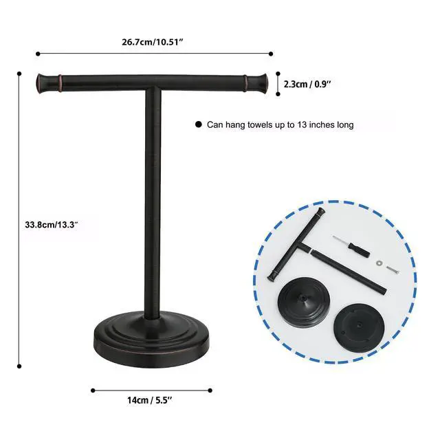 Alt view image 7 of 7 - Oil Rubbed Bronze Hand Towel Holder Stand Countertop Towel Rack | 13 Inch Bathroom Kitchen Vanity T-Shape Towel Stand Free Standing Stainless Steel Towel Bar Towel Ring