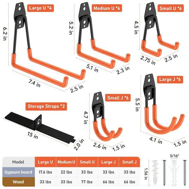 Alt view image 2 of 7 - Garage Hooks, Anti-Slip Heavy Duty Wall Mount Hooks, 30-Pack | Hanging Storage for Bikes, Ladders, Hoses, Ropes, Garden Tools - For Warehouse, Workshop, Shed, Shop, Yard