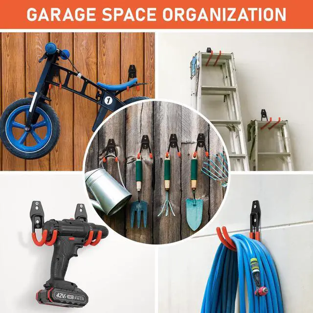 Alt view image 3 of 7 - Garage Hooks, Anti-Slip Heavy Duty Wall Mount Hooks, 30-Pack | Hanging Storage for Bikes, Ladders, Hoses, Ropes, Garden Tools - For Warehouse, Workshop, Shed, Shop, Yard
