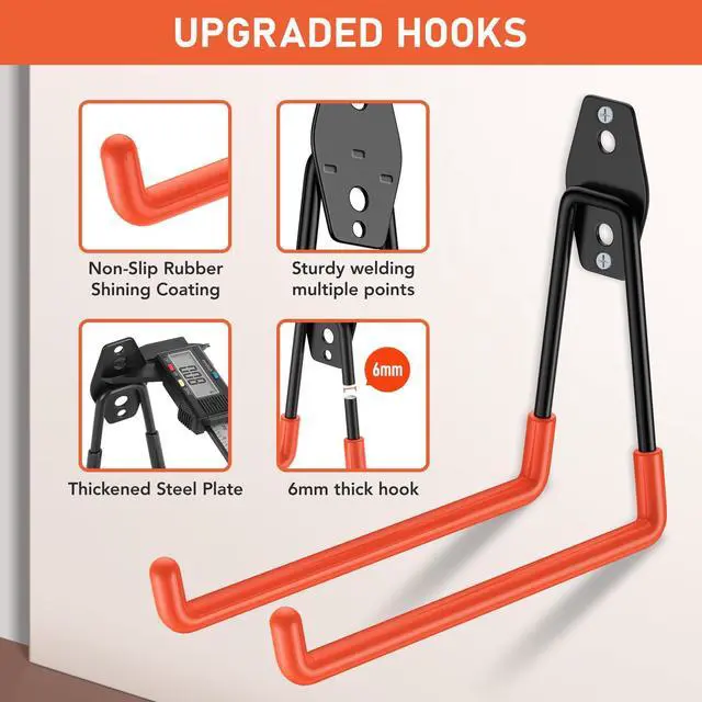 Alt view image 4 of 7 - Garage Hooks, Anti-Slip Heavy Duty Wall Mount Hooks, 30-Pack | Hanging Storage for Bikes, Ladders, Hoses, Ropes, Garden Tools - For Warehouse, Workshop, Shed, Shop, Yard