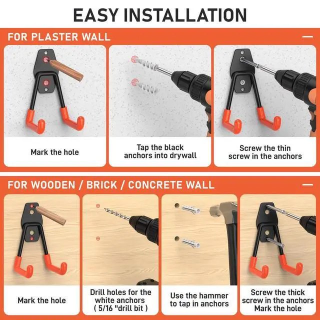 Alt view image 6 of 7 - Garage Hooks, Anti-Slip Heavy Duty Wall Mount Hooks, 30-Pack | Hanging Storage for Bikes, Ladders, Hoses, Ropes, Garden Tools - For Warehouse, Workshop, Shed, Shop, Yard
