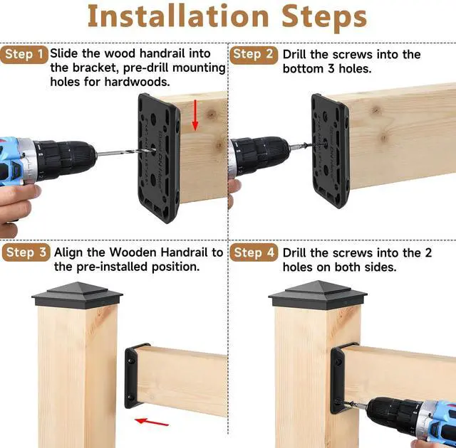 Alt view image 5 of 6 - DN Mate 40 Pack Deck Railing Brackets for 2x4 (Actual 1.5x3.5) Handrail | Quick Setup,Strong Connection 2x4 Brackets for Wooden Fence Stair Porch, Includes Coated Screws and Drill Bit BC40