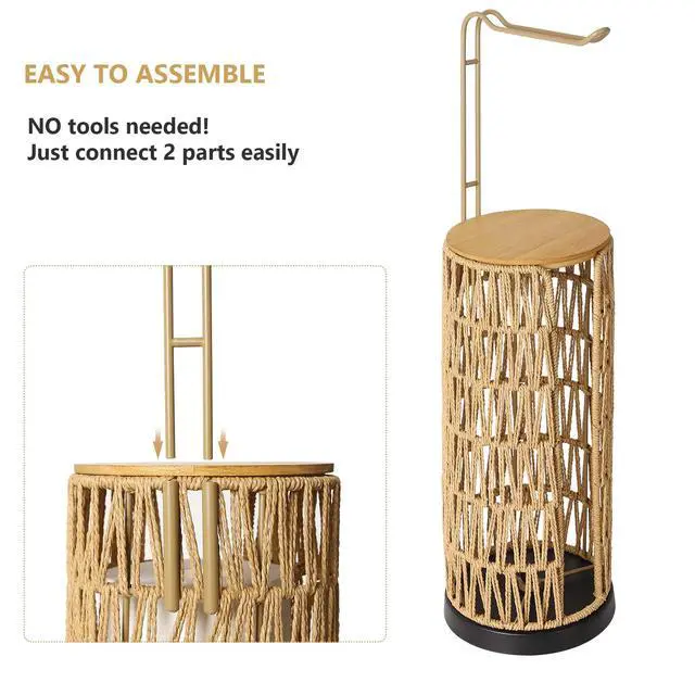 Alt view image 5 of 7 - Freestanding Toilet Paper Holder with Storage,3 Rolls of Tissue Holder for Bathroom,Handmade Woven Toilet Paper Roll Holder Stand,Rattan Sturdy Boho Bathroom Decor Farmhouse Toilet Paper Storage