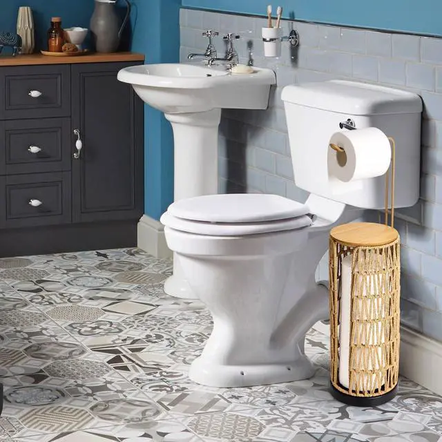 Alt view image 7 of 7 - Freestanding Toilet Paper Holder with Storage,3 Rolls of Tissue Holder for Bathroom,Handmade Woven Toilet Paper Roll Holder Stand,Rattan Sturdy Boho Bathroom Decor Farmhouse Toilet Paper Storage