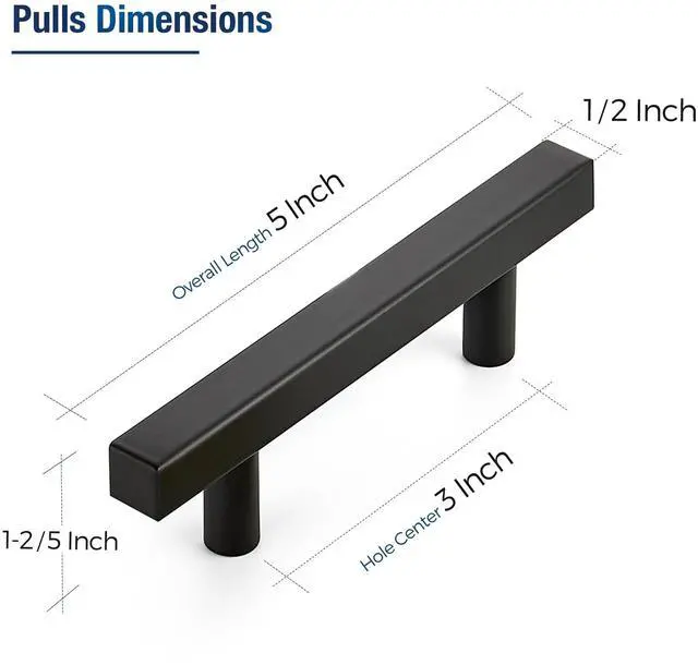 Alt view image 2 of 7 - Matte Black Pulls Cabinet Square Handles 3 Inch 30 Pack | 5 Inch Overall Length, Stainless Steel Design, Round Foot Base, Cabinet Hardware Pulls, for Kitchen and Drawers