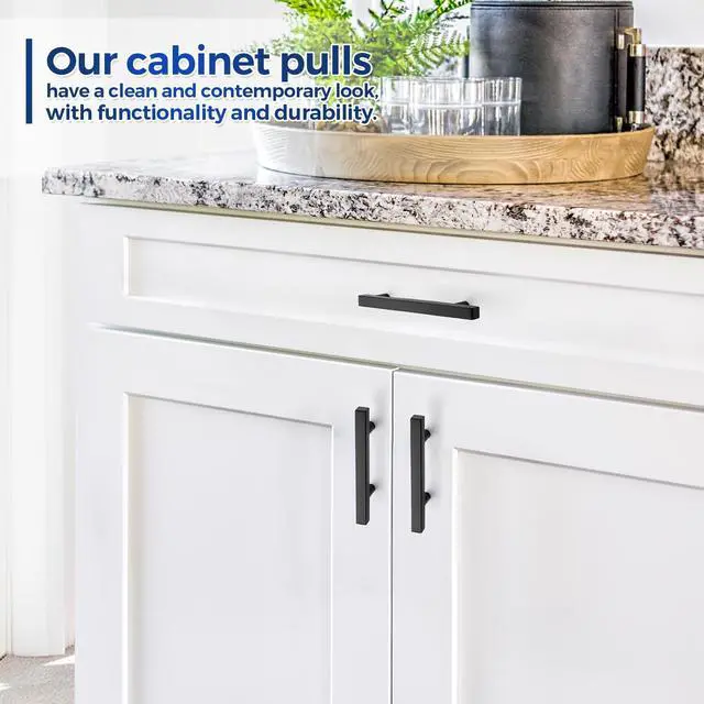 Alt view image 5 of 7 - Matte Black Pulls Cabinet Square Handles 3 Inch 30 Pack | 5 Inch Overall Length, Stainless Steel Design, Round Foot Base, Cabinet Hardware Pulls, for Kitchen and Drawers