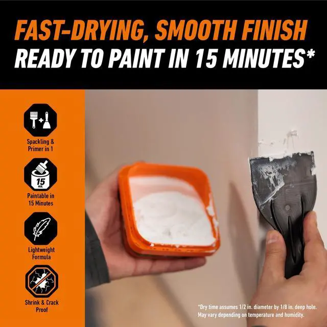 Alt view image 4 of 7 - Wall Repair Kit, Heavy Duty Spackling, 8 fl oz Tub, 4 in Patch | Includes 3 in Putty Knife, Sanding Block, Lightweight Drywall Filler, Strong Repairs for Walls and Ceilings