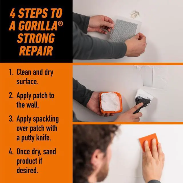 Alt view image 6 of 7 - Wall Repair Kit, Heavy Duty Spackling, 8 fl oz Tub, 4 in Patch | Includes 3 in Putty Knife, Sanding Block, Lightweight Drywall Filler, Strong Repairs for Walls and Ceilings