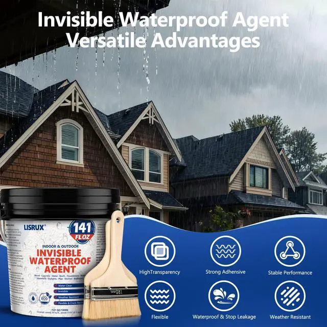 Alt view image 7 of 7 - Transparent Waterproof Sealant, 141 Oz Invisible Waterproof Agent, Transparent Waterproof Coating for Roof Repair, Walls, Window, Bathroom, Kitchen, Water-Based Clear Sealant, Indoor & Outdoor