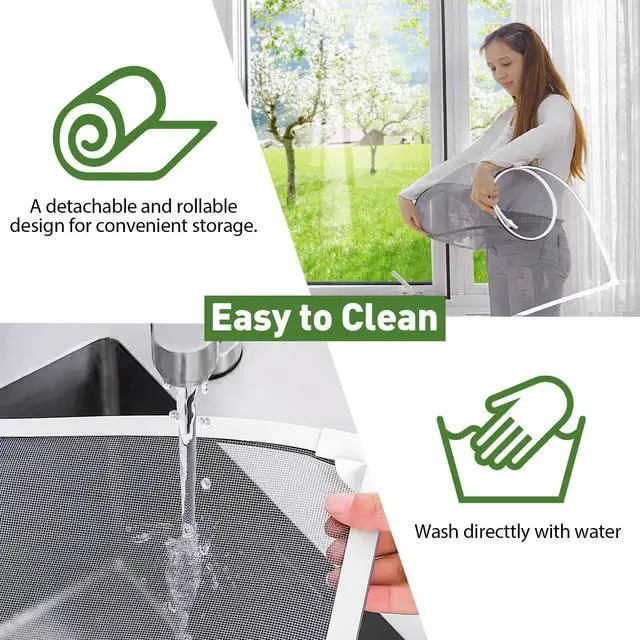 Alt view image 4 of 7 - Adjustable Magnetic Window Screen Max 39" x 59", White Frame | DIY Adjustable, Heavy Duty Fiberglass Mesh, Magnetic Window Screen Replacement, Easy Installation, Grey Mesh