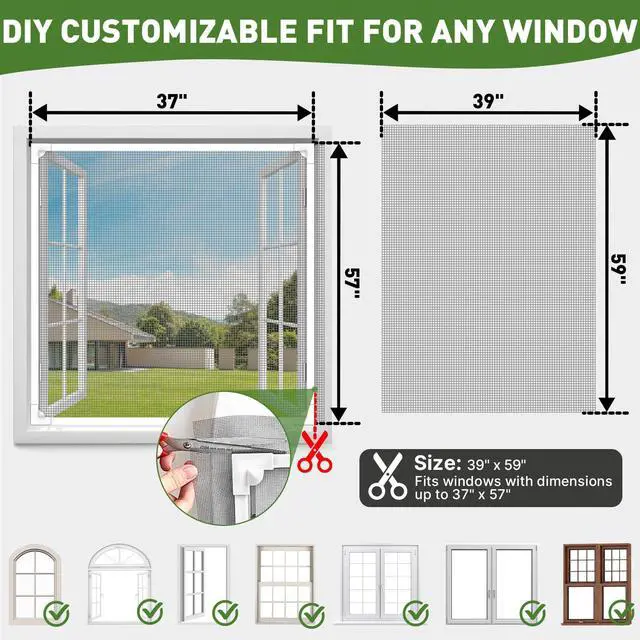 Alt view image 5 of 7 - Adjustable Magnetic Window Screen Max 39" x 59", White Frame | DIY Adjustable, Heavy Duty Fiberglass Mesh, Magnetic Window Screen Replacement, Easy Installation, Grey Mesh