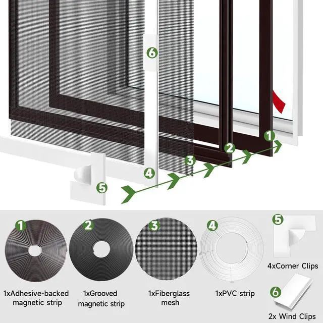 Alt view image 6 of 7 - Adjustable Magnetic Window Screen Max 39" x 59", White Frame | DIY Adjustable, Heavy Duty Fiberglass Mesh, Magnetic Window Screen Replacement, Easy Installation, Grey Mesh