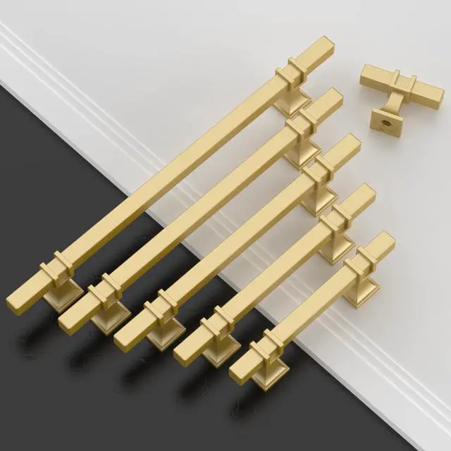 Alt view image 3 of 7 - 10 Pack Brushed Gold Cabinet Pulls 5 Inch(128mm) Hole Center Drawer Pulls Cabinet Hardware Kitchen Cabinet Handles for Bathroom Dresser Pulls ZH0067