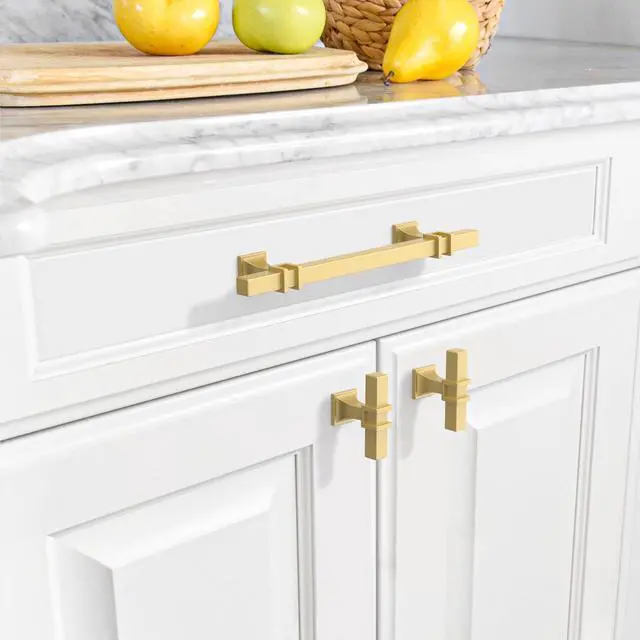 Alt view image 4 of 7 - 10 Pack Brushed Gold Cabinet Pulls 5 Inch(128mm) Hole Center Drawer Pulls Cabinet Hardware Kitchen Cabinet Handles for Bathroom Dresser Pulls ZH0067