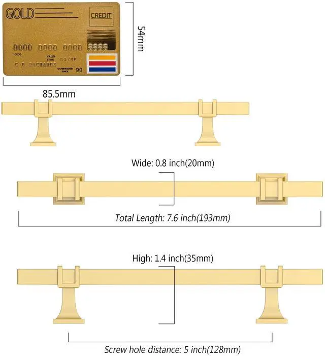Alt view image 6 of 7 - 10 Pack Brushed Gold Cabinet Pulls 5 Inch(128mm) Hole Center Drawer Pulls Cabinet Hardware Kitchen Cabinet Handles for Bathroom Dresser Pulls ZH0067
