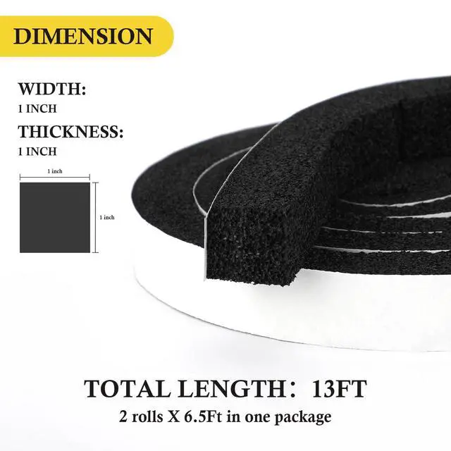 Alt view image 5 of 7 - AC Window Seal Foam Tape, 1" x 1" Thick Foam Weather Strip, Black | High Resilience Foam Tape Seals Large Gaps Around Ac Windows and Doors, 6.5ft x 2 Rolls, Strong Adhesive, Install in Minutes