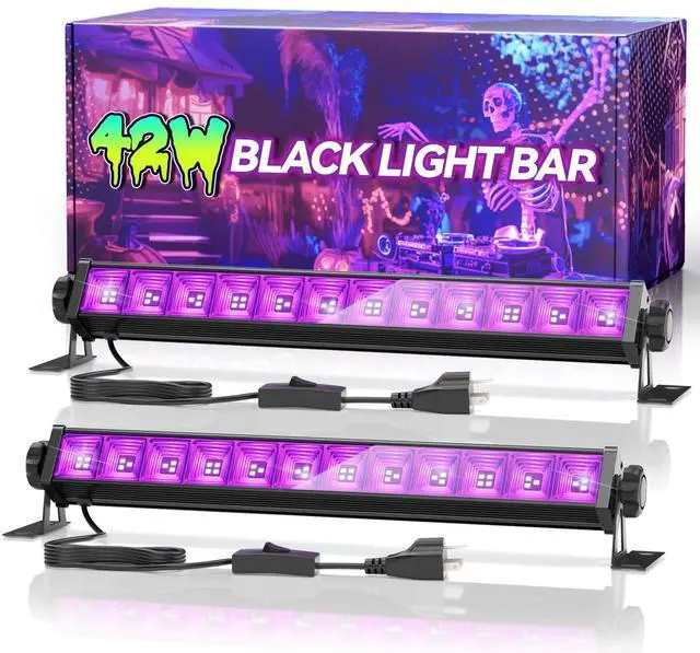 Main image of 2 Pack 42W LED Black Light Bar, Glow Party Supplies, Halloween Blacklight | 6FT Cord+Switch+Plug, for Neon Parties, Fluorescent Poster Tapestry, Body Paint, Classroom, Bedroom, for Cabinet