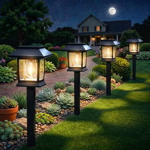 Main image of Solar Outdoor Lights, 12 Pack Solar Pathway Lights Waterproof, Landscape Lighting for Path Walkway Lawn Garden Yard Outside Décor, Black