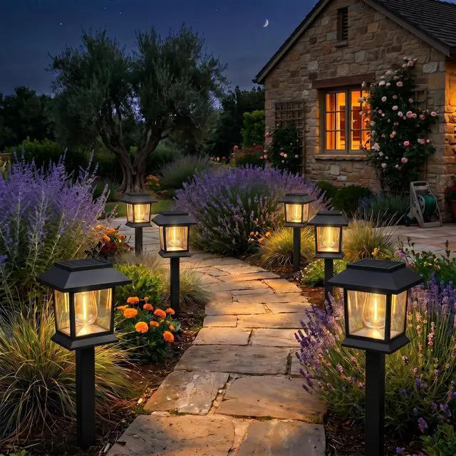 Alt view image 6 of 6 - Solar Outdoor Lights, 12 Pack Solar Pathway Lights Waterproof, Landscape Lighting for Path Walkway Lawn Garden Yard Outside Décor, Black
