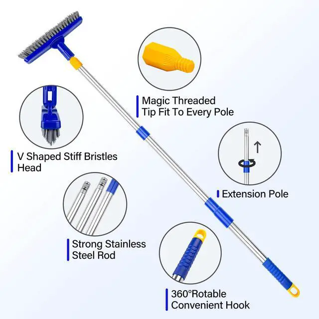 Alt view image 4 of 7 - Grout Brush with Long Adjustable Handle, Swivel Scrub Brush, V-Shape Grout Line Scrubber with Stiff Bristle for Deep Cleaning Tile Grout, Shower, Kitchen, Hard-to-Reach Corners