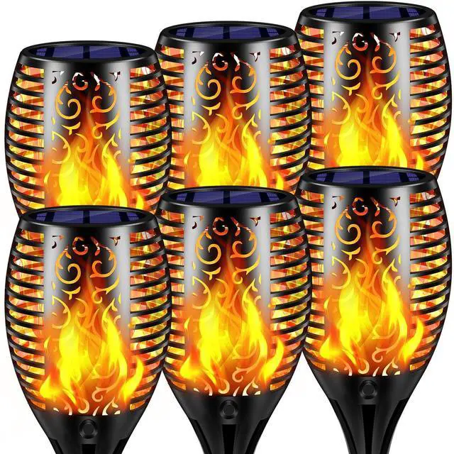 Main image of Solar Lights Outdoor Flickering Flame Solar Torch Lights, 6 Pack | Realistic Flame Effect, Charges in 6-8 Hours, 10-12-Hour Runtime, IP65 Waterproof, Auto On/Off for Yard, Patio and Garden