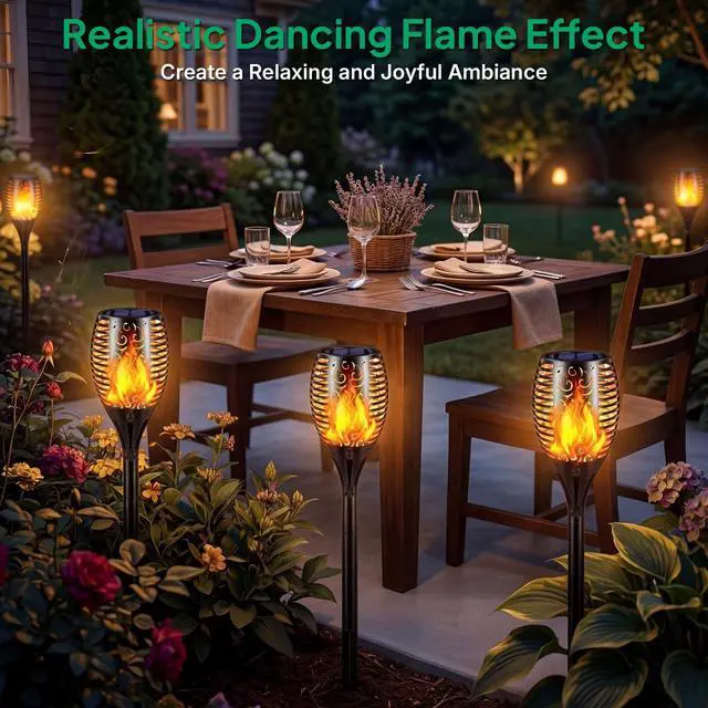 Alt view image 2 of 7 - Solar Lights Outdoor Flickering Flame Solar Torch Lights, 6 Pack | Realistic Flame Effect, Charges in 6-8 Hours, 10-12-Hour Runtime, IP65 Waterproof, Auto On/Off for Yard, Patio and Garden