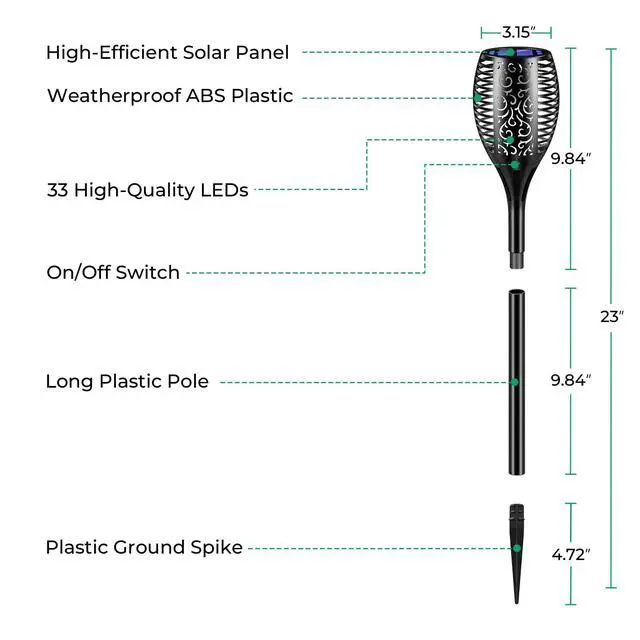 Alt view image 5 of 7 - Solar Lights Outdoor Flickering Flame Solar Torch Lights, 6 Pack | Realistic Flame Effect, Charges in 6-8 Hours, 10-12-Hour Runtime, IP65 Waterproof, Auto On/Off for Yard, Patio and Garden