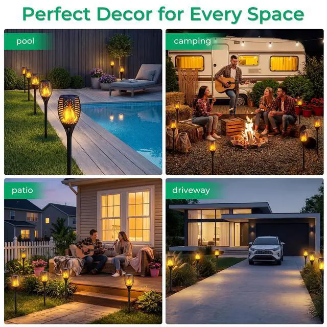 Alt view image 7 of 7 - Solar Lights Outdoor Flickering Flame Solar Torch Lights, 6 Pack | Realistic Flame Effect, Charges in 6-8 Hours, 10-12-Hour Runtime, IP65 Waterproof, Auto On/Off for Yard, Patio and Garden
