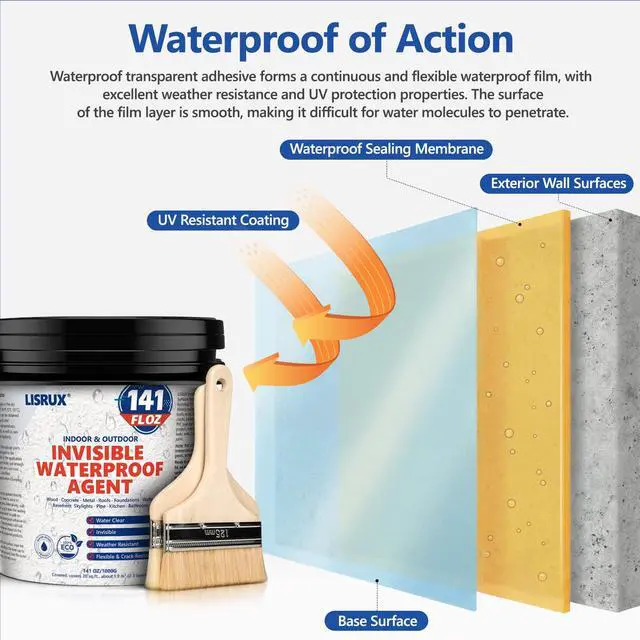 Alt view image 4 of 7 - Transparent Waterproof Sealant, 141 Oz Invisible Waterproof Agent, Transparent Waterproof Coating for Roof Repair, Walls, Window, Bathroom, Kitchen, Water-Based Clear Sealant, Indoor & Outdoor