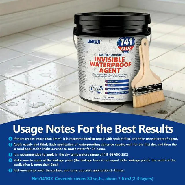 Alt view image 5 of 7 - Transparent Waterproof Sealant, 141 Oz Invisible Waterproof Agent, Transparent Waterproof Coating for Roof Repair, Walls, Window, Bathroom, Kitchen, Water-Based Clear Sealant, Indoor & Outdoor