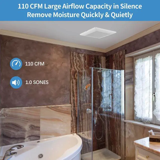 Alt view image 3 of 7 - Bathroom Exhaust Fan 110 CFM 1.0 Sones Ultra-Quiet with Metal Housing, Ceiling Mount Ventilation Fan Large Air-flow Capacity, Energy-Saving Household Bath Vent Extractor, White Plastic Grille