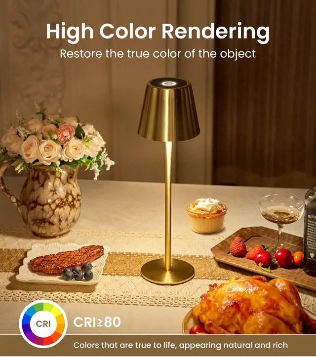 Alt view image 6 of 7 - 3 Pack Cordless Table Lamp, Portable Battery Operated Lamp with 3 Color Temps and Stepless Dimming, Rechargeable Table Lamp for Dinner, Desk, Cafe, Outdoor (Brushed Gold)