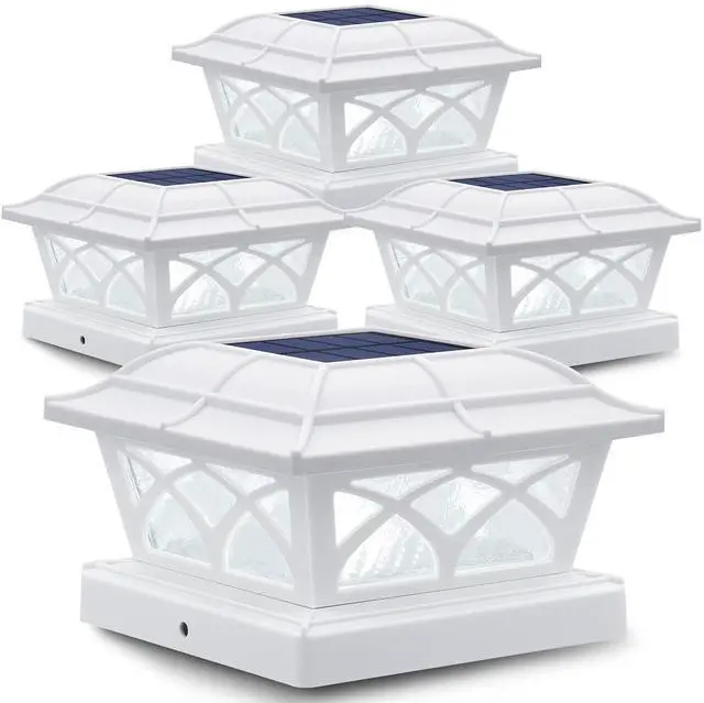 Main image of Solar Post Cap Lights Outdoor Glass 2 Color Modes 8 LEDs for 4x4 5x5 6x6 Posts Fence Deck Patio Decoration Warm White & Cool White Lighting White (4 Pack)