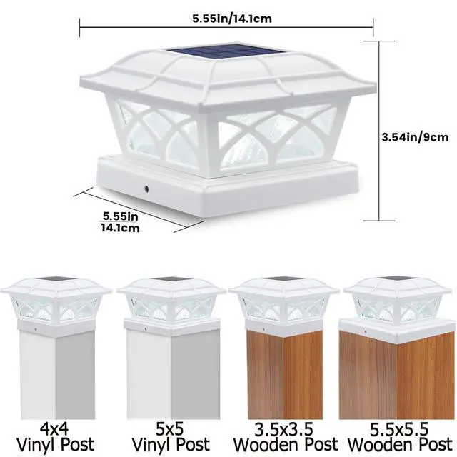 Alt view image 3 of 6 - Solar Post Cap Lights Outdoor Glass 2 Color Modes 8 LEDs for 4x4 5x5 6x6 Posts Fence Deck Patio Decoration Warm White & Cool White Lighting White (4 Pack)