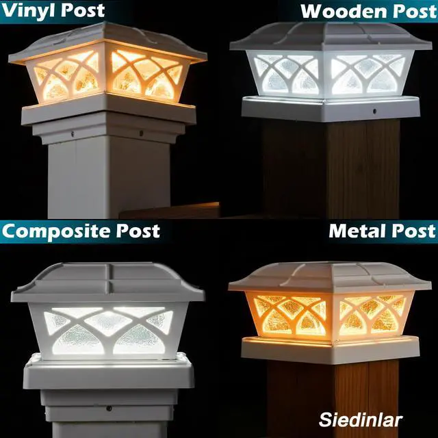 Alt view image 4 of 6 - Solar Post Cap Lights Outdoor Glass 2 Color Modes 8 LEDs for 4x4 5x5 6x6 Posts Fence Deck Patio Decoration Warm White & Cool White Lighting White (4 Pack)
