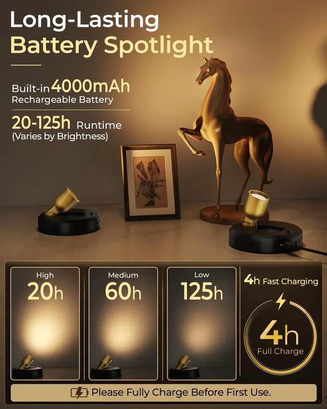 Alt view image 3 of 7 - Spotlight Indoor with Remote, Mini uplights, Wireless Art Lights | 4000mAh Rechargeable Battery, Wireless, Timer, Dimmable, 3 Color Temps, Plant, Picture, Displays, 2-Pack